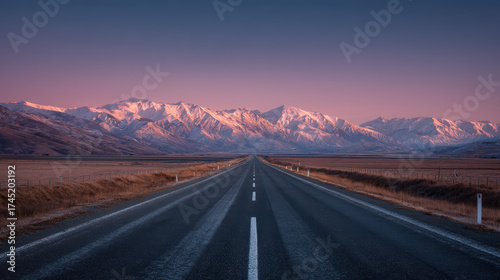 Long road with mountains in the background