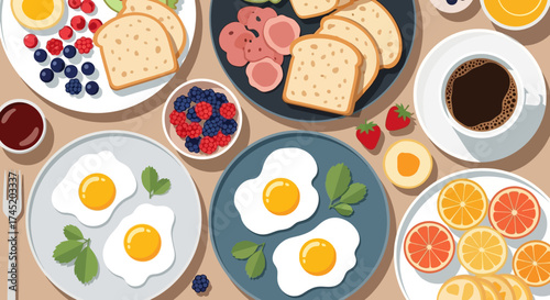 Delicious breakfast spread featuring eggs toast berries and coffee for a delightful morning meal.