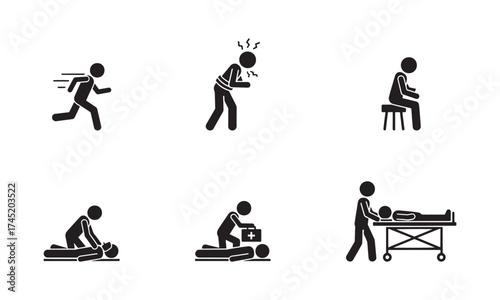 Collection of stick figure icons depicting people slipping Injured Patients Support Each Stick Figure Medical Icon Vector