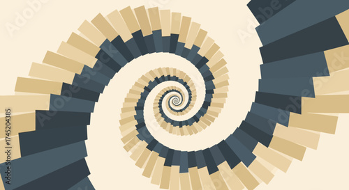 Spiral staircase design with geometric pattern and repeating shapes.