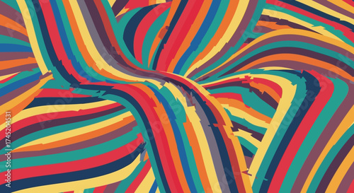 Vibrant abstract artwork featuring colorful flowing lines and dynamic shapes.