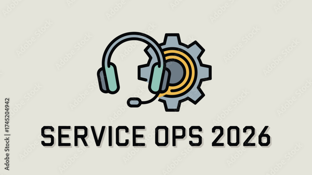Obraz premium A graphic illustration of a headset and gear representing service operations and technical support help