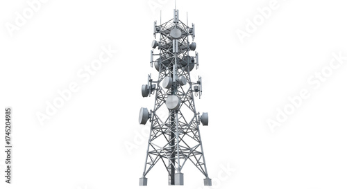 Isolated telecommunication tower, metal lattice structure, radio antennas for wireless signal
