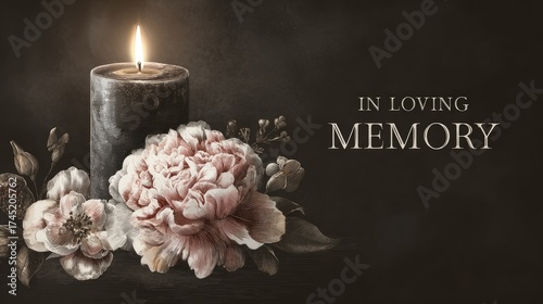 condolence card with flower and candle in loving memory