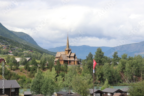 stave church in the mountains, in Lom, Norway
