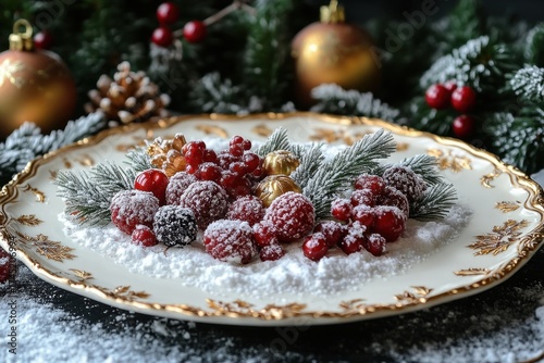 Christmas desserts with cranberries and cream.