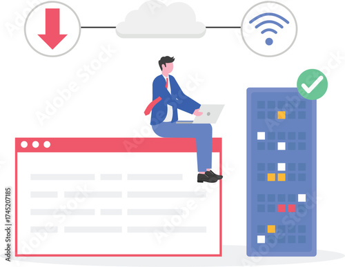Flat cloud data storage, remote backup of files, data center and database concept.
