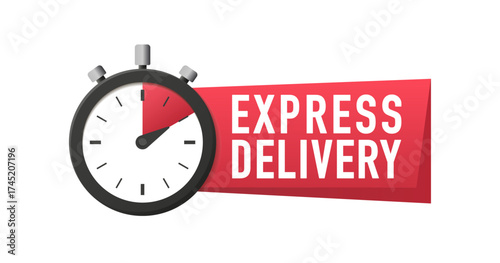 Express delivery icon in flat style. Fast shipping. Alarm clock icon. Commercial service sign business concept. Timer and express delivery inscription. Vector illustration