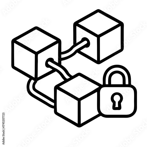 An icon representing secure virtual banking and financial data protection with fintech blockchain technology