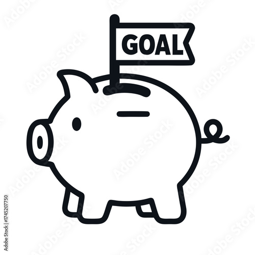 Financial Goal Piggy Bank Icon for Fintech, Virtual Banking, Savings, and Investment
