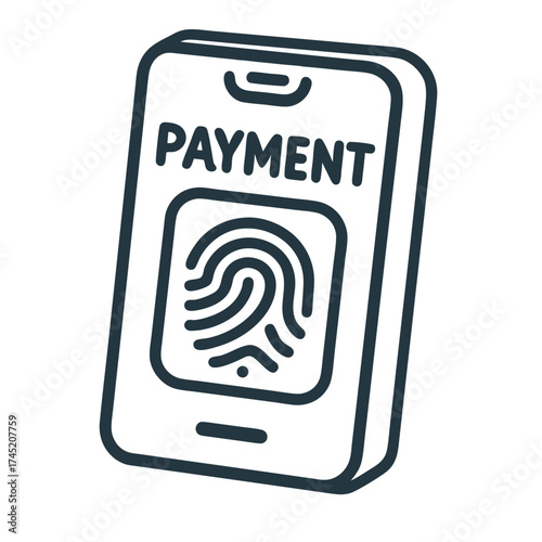 Modern financial technology illustration showcasing virtual banking convenience with secure biometric payment, an essential fintech concept for digital transactions and secure financial operations
