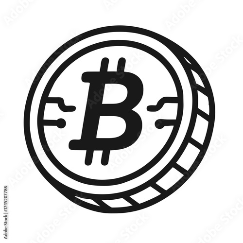 Financial Fintech Virtual Banking Bitcoin Coin Illustration for Digital Currency and Investment