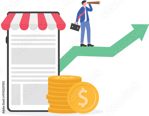 Business expansion, franchise development, global presence concept with character.

