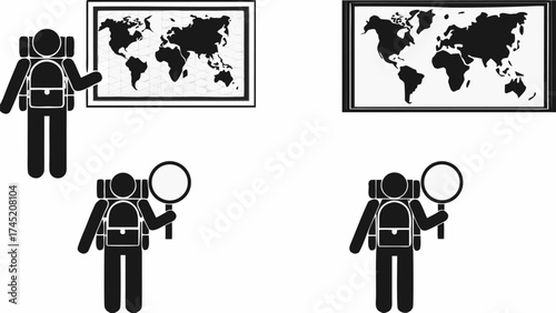 Explore the globe icons for travel planning and adventure destinations, a modern and simple design