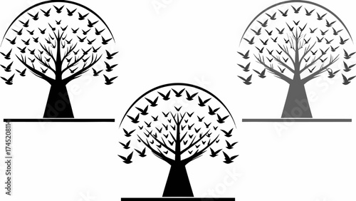 Stunning symbolic tree with birds in flight conveys nature, freedom, and transformation beautifully