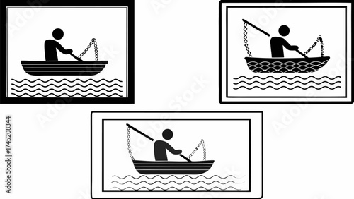 Engaging boating icons set for water activities, perfect for nautical designs and recreational themes