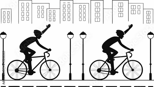 Urban cyclists enjoying a bike ride through the city street, a healthy lifestyle in cityscape