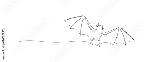 Bat one continuous line illustration. Hand drawn vector sketch isolated on white background. Halloween design