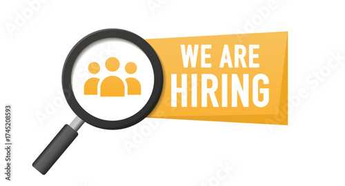 We are hiring. Recruiting or hiring, open vacancy. We are hiring lettering about joining the team. Business recruitment concept. Vector illustration