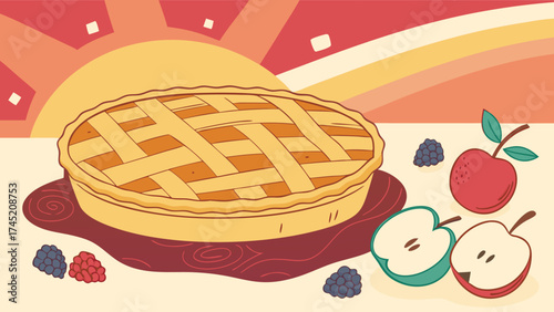 Delicious homemade apple pie with fresh fruit accents, a symbol of warmth, comfort, and family baking traditions, ideal for seasonal promotions