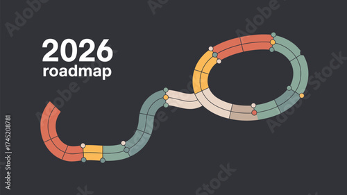 A roadmap illustration with segmented curved lines and the text year roadmap on the left side