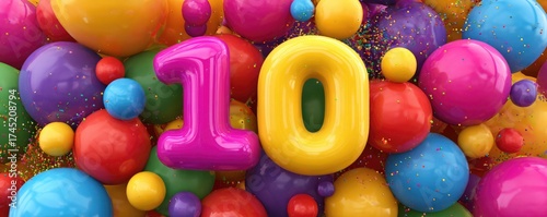 number ten colorful birthday balloon illustration