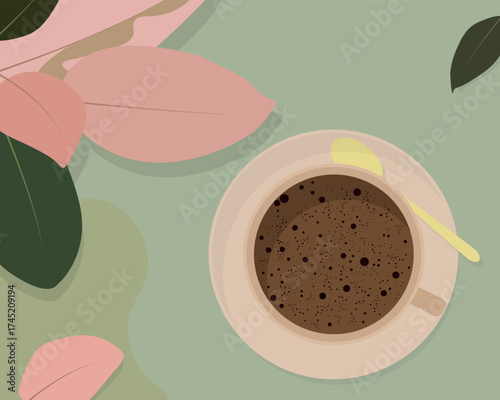 coffee cup with pink leafs