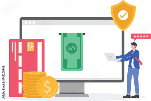 Secure mobile transactions vector illustration concept with characters.

