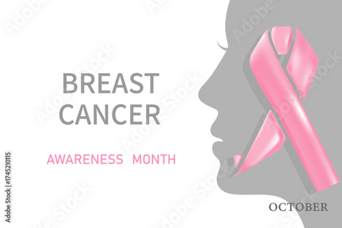 Breast Cancer Awareness Calligraphy Poster Design. Realistic Pink Ribbon. October is Cancer Awareness Month. Vector Illustration.