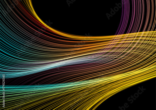 Colorful glowing minimal wavy lines abstract concept background. Vector futuristic tech design