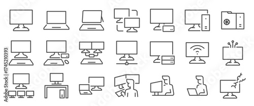 Computer icon set. It included laptop, notebook, IT, digital, desktop and more icons. Editable Vector Stroke.
