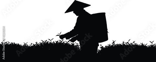 Person farming in field silhouette illustration, traditional agriculture and rural labor concept artwork for lifestyle, culture, and sustainability design