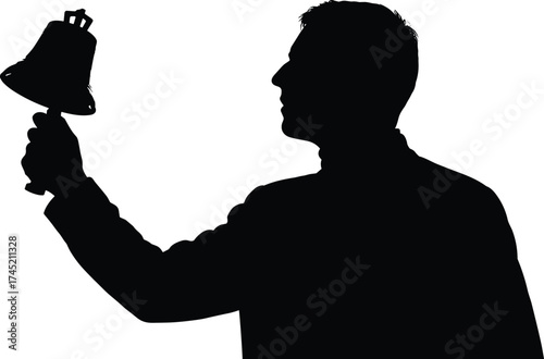 Person holding bell silhouette illustration, symbolic gesture and traditional alert concept artwork for lifestyle, culture, and ritual design