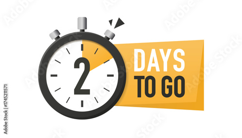 2 day to go icon in flat style. Offer countdown date number on isolated background. Countdown timer. Clock icon. Two Day Left Icon. Vector illustration