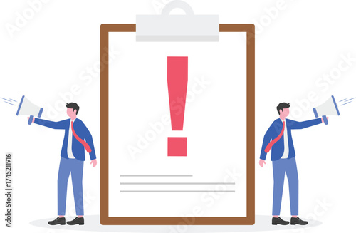 Problem solving question search for answer, big exclamation mark with people around,

