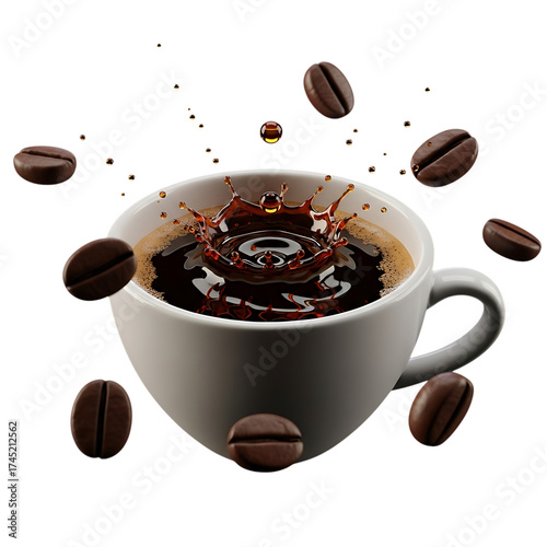 Coffee Cup with Splash and Floating Beans hot drink