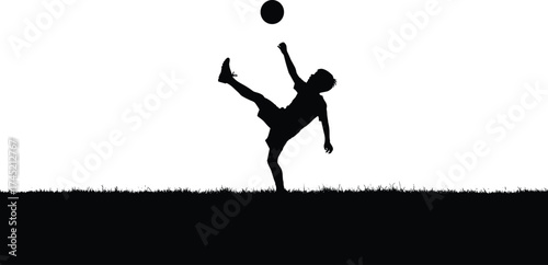 Soccer kick silhouette illustration, dynamic motion and athletic skill concept artwork for lifestyle, youth, and sport design
