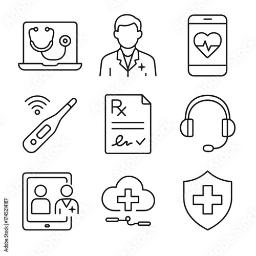 Vector icon set isolated showing telemedicine basics concept  