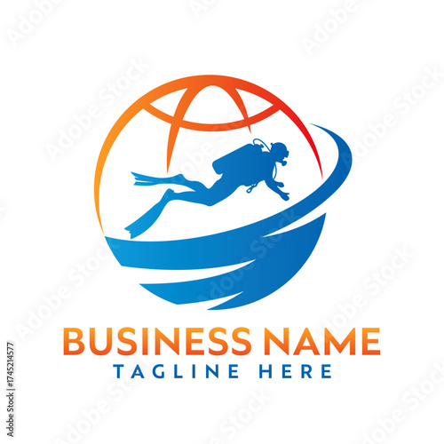 Scuba Diver Global Travel Logo Vectors Illustrations Logo