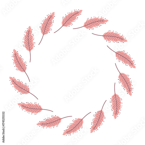 Pink Muhly Chaplet. Hand drawn Muhlenbergia capillaris Floral Wreath. Playful delicate aesthetic for wedding invitations and girlish greeting cards. Vector illustration