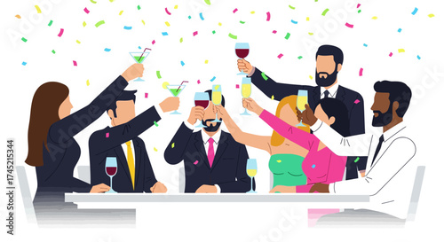 Celebratory toast with friends at a festive gathering.