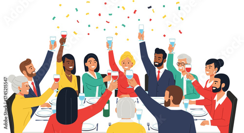 Diverse Group Celebrating with Drinks at a Festive Gathering.