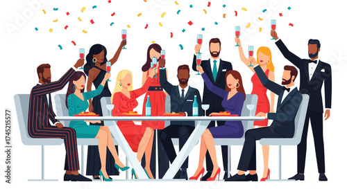 Diverse Group of People Celebrating Together at a Formal Event.