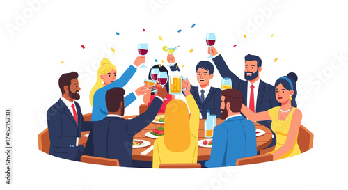 Diverse group of colleagues celebrating with a festive toast.