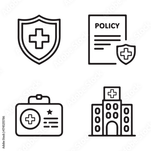 Health insurance icons set medical care services concept isolated on white background