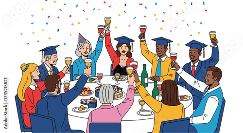 Graduation Celebration - A Group of Graduates Toasting at a Festive Gathering.