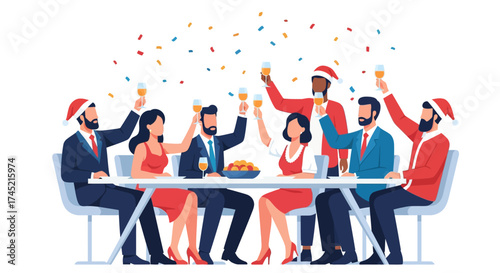 Diverse group of business people celebrating Christmas at a festive office party.