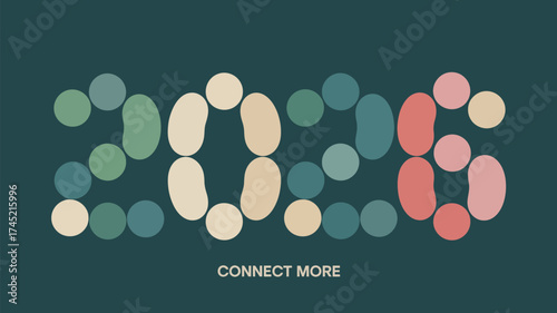 Year two thousand twenty six made of circles and beans on a dark teal color background graphic