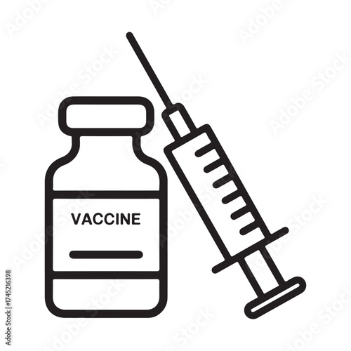 Medical syringe and vaccine bottle icon medical equipment isolated on white background