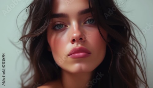 Tense Moment: Close-Up of a Woman Gathering Her Parted Lips